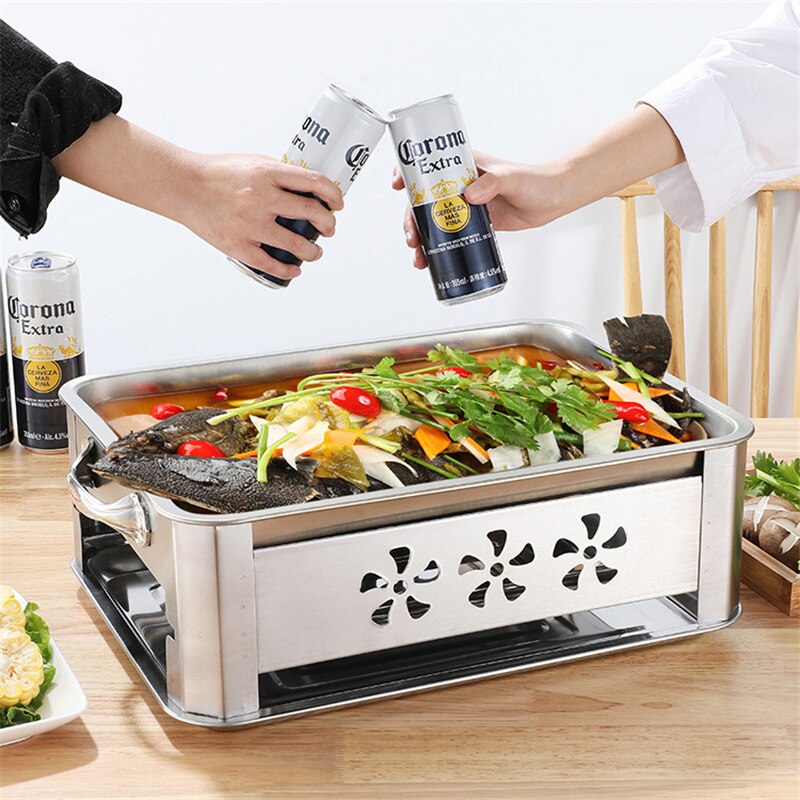 Stainless Steel Grilled Fish Pan BBQ Grill Fish Roaster Grill Home Fish Stove Grilled BBQ Charcoal Alcohol Grilled Fish Stove