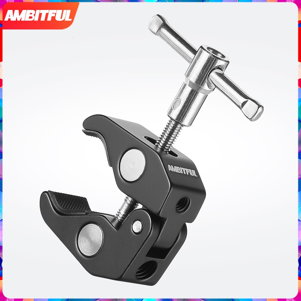 AMBITFUL-brazo articulado mágico para estudio, pinza para garra de cangrejo, pinzas, soporte de Clip para Flash, luz LED, trípode, monopié