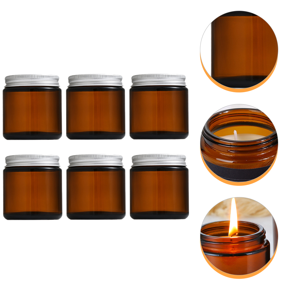 6pcs Amber Glass Jars Fillable Wax Candle Cups Empty Candle Holders with Lids: 6.5X6.2X6.2CM