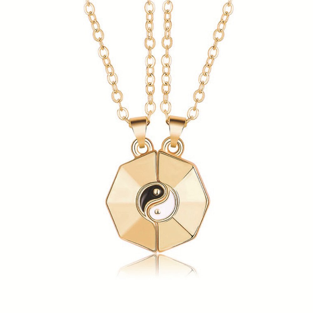 2 pieces 2 in 1 tai chi yin yang magnetic attraction necklace magnet couple friendship necklaces pendant valentine's day jewelry: A -02