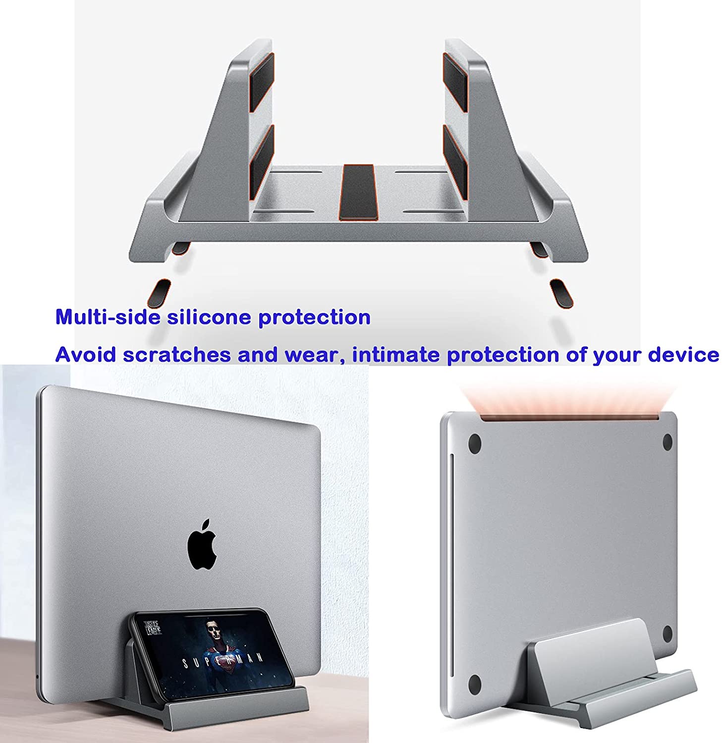 Vertical Laptop Stand Holder Adjustable Desktop Notebook Dock 3 in 1 Space-Saving Stand for MacBook Pro Air, Laptop Accessories