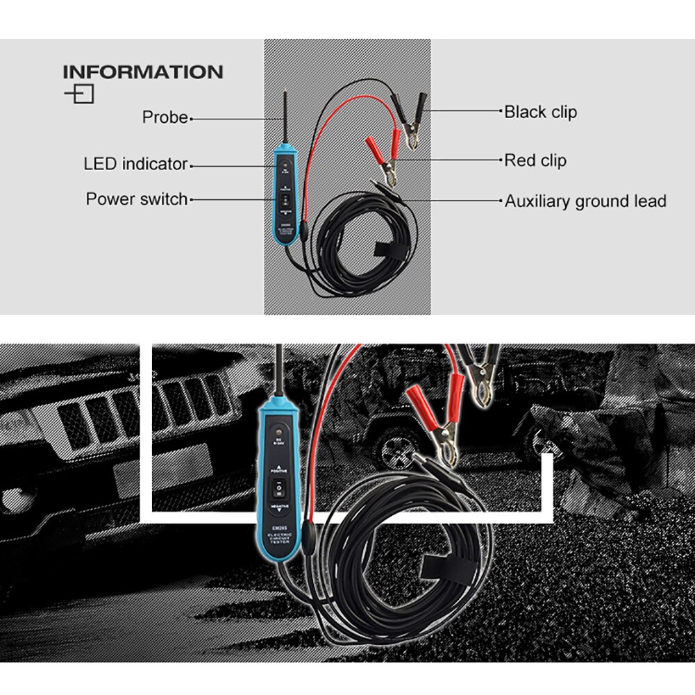 6-24V Probe Car Circuit Tester Power-Driven System Diagnostic Cable Table Meter Power Probe Auto Electric Circuit Tester