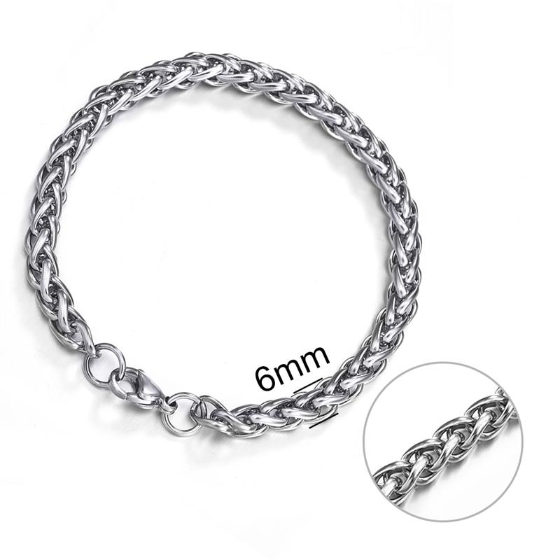 Jiayiqi 3-8mm pulsera de acero inoxidable para hombres, pulseras de cadena de eslabones de trigo de Color plateado Punk para hombres y mujeres, joyería de Hiphop: 6mm Bracelet / los 23cm