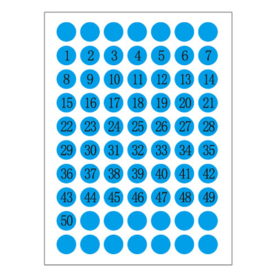 Pegatinas digitales de colores para estudiantes, etiquetas de números redondos secuenciales para examen de estudiante, 1-50, 12 Uds.: Blue