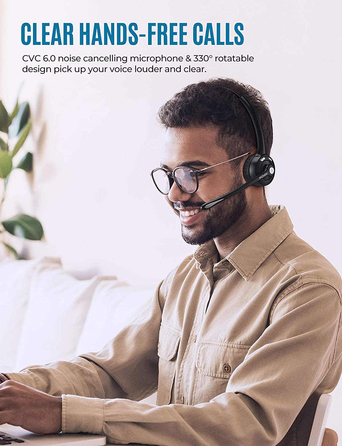 Mpow 015 Pro Wireless Headphone V5.0 Bluetooth Headset with Noise Cancelling Mic For Trucker Driver Call Customer Service