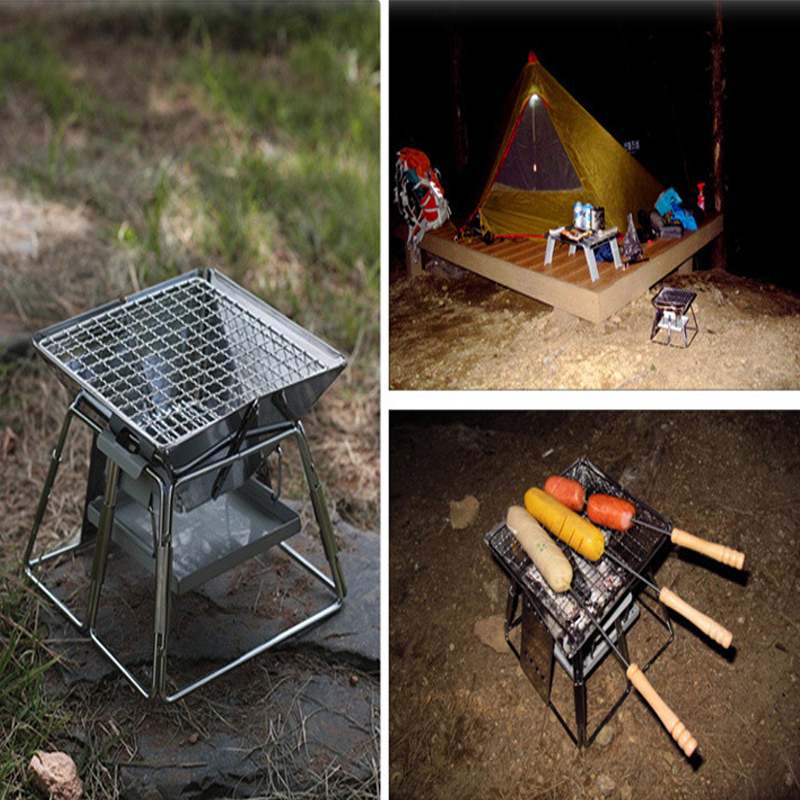 Bærbar mini grill i rustfrit stål non-stick overflade foldebar grill hjemme udendørs camping picnic værktøj sammenklappeligt