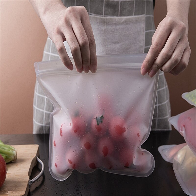 1Pcs Reusable Food Storage Bag PEVA Silicone Freezer Fresh-keeping Bag Container Leak-proof Zipper Bags for Kitchen Organizer