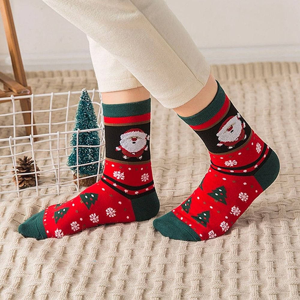 Chaussettes de Noël - Épais Coton Crew Socks - Renne & Cartoon Bas - Toutes Saisons: Bleu