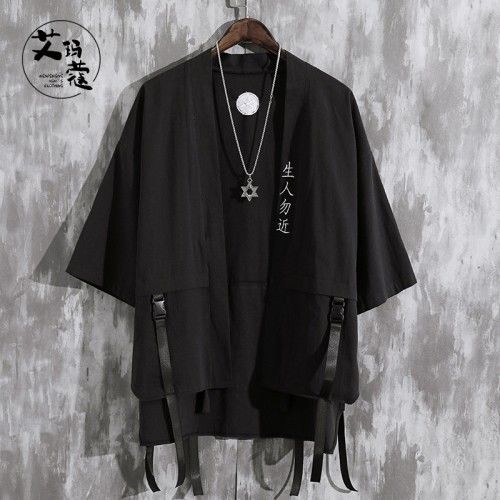 Summer Men&#39;s Haori Cardigan Kimono Men Shirt Samurai Japanese Clothing Robes Loose Tin Shirts Streetwear Asian Clothes Camisas: Asian Size XL
