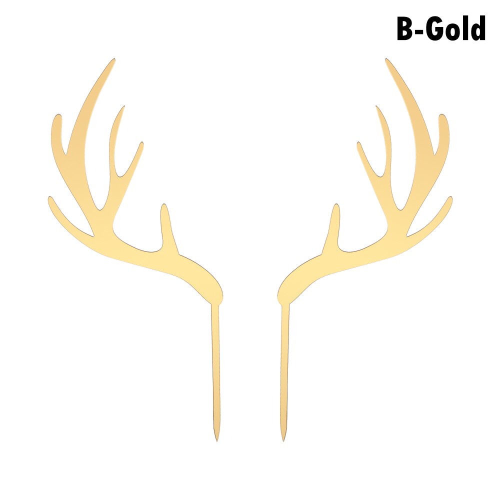 Goudkleurige hertengeweien van acryl cupcake toppers, vrolijke kerstversiering van acryl voor een feesttaart.: B goud