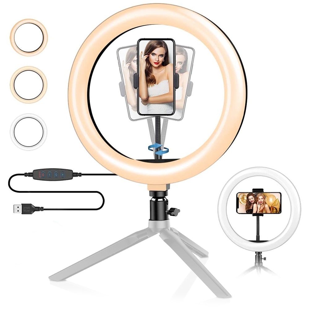 Anneau lumineux LED avec trépied, 11 pouces, 28cm, lumière naturelle, pour Photo, vidéo, maquillage, Selfie