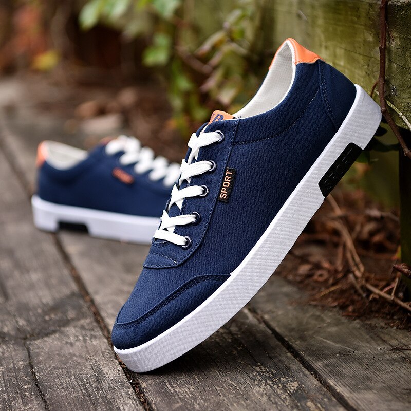 Mannen Sneakers Lente Herfst Toevallige Canvas Schoenen Mannen Platte Schoenen Zwart Wit Kant-Up Walking Sneakers Jeugd Heren Schoenen: Blauw / 9.5