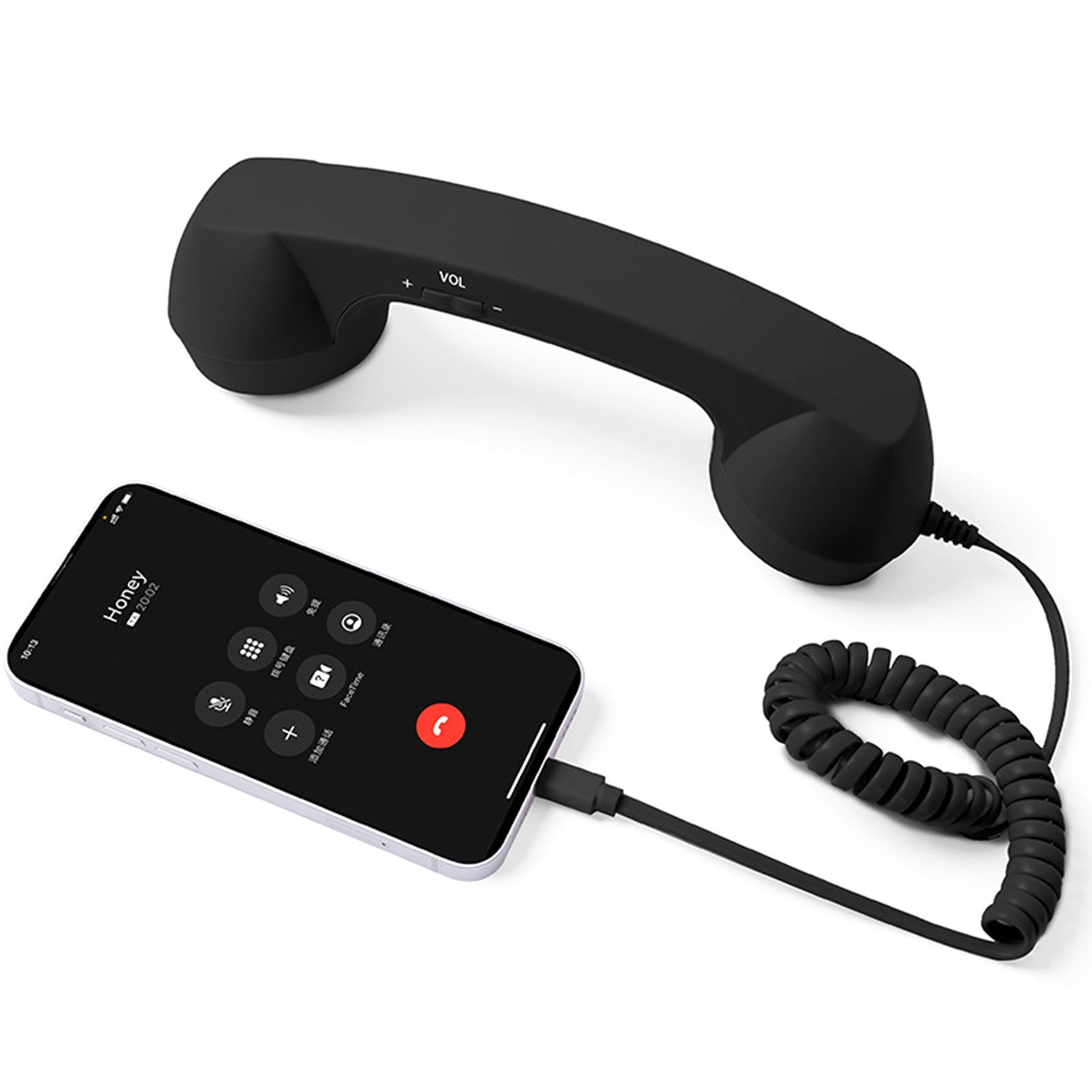 Retro Typ C Telefone Hörer Handy Empfänger Mic Mikrofon Lautsprecher Für Mobiltelefone Handy Smartphone Empfänger: schwarz