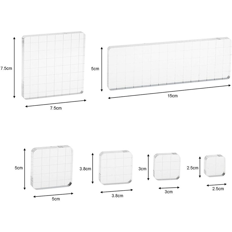 12 Pieces Stamp Blocks, Clear Acrylic Stamping Tools Set With Grid Lines For Scrapbooking, Arts And Crafts Making