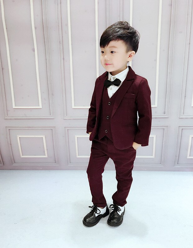 Formal Red lattice Boy suit 3pcs suit Gentleman Clothes Tops leisure clothing suit formal clothing Suit Blazers Outfits