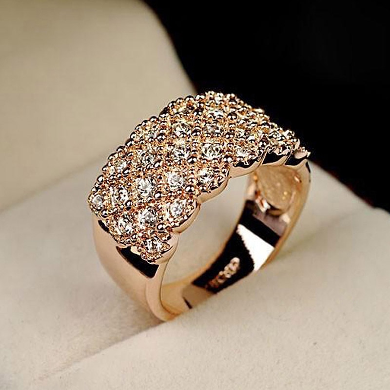 USTAR Brede Vinger trouwringen voor vrouwen met shiny AAA zirconia Rose Gold kleur Kristallen engagement ringen vrouwelijke anel