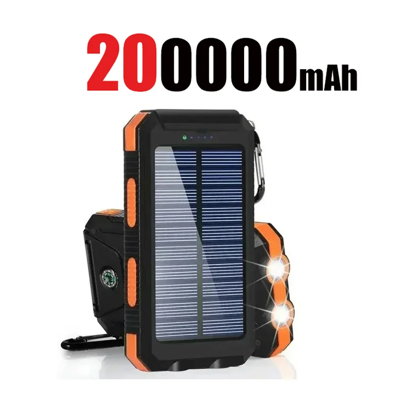 200000mAh Power Bank Fast Charging Outdoor Large Capacity External Battery Solar PowerBank Flashlight For iPhone Huawei Xiaomi: Yellow