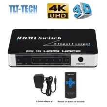Hdmi Switch 4K 5 Port 5X1 Hdmi Switcher Splitter Box Ondersteuning 4K X 2K Ultra hd 3D Met Afstandsbediening En Power Adapter