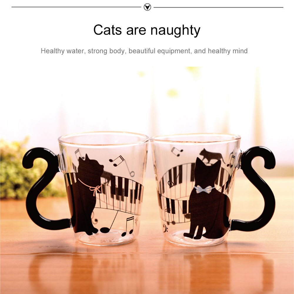 Tasse en verre de café en forme de chat mignon, tasse créative pour Couple, amoureux, poignée en queue de chat, tasse à lait, meilleur pour Couple