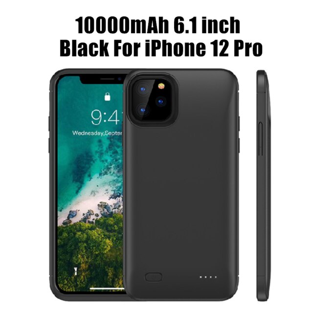 10000Mah Power Bank Voor Iphone 6 6S 7 8 Plus 12 Pro Max Batterij Oplader Voor Iphone X Xs Xr 11 Pro Max 12Mini Opladen Case: Black i12 Pro