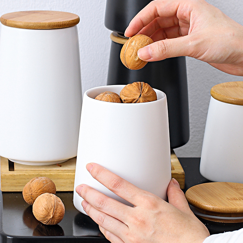 Recipiente de cozinha recipiente de armazenamento de alimentos tanque de armazenamento de alimentos preto e branco conjunto de garrafas de chá cerâmica frasco hermético