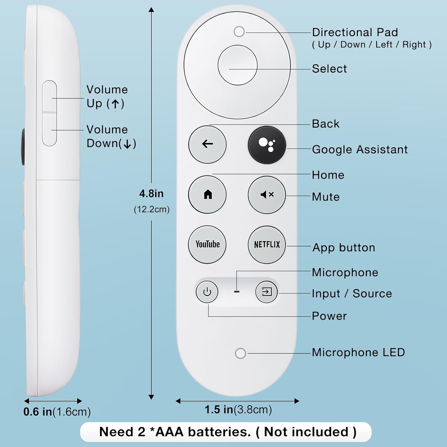 Télécommande vocale compatible avec Google Dnomecast 4k Snow G9N9N/GA01409-US/GA01919-US/GA01920-US/revenu 01923/revenu 02463/revenu 02464