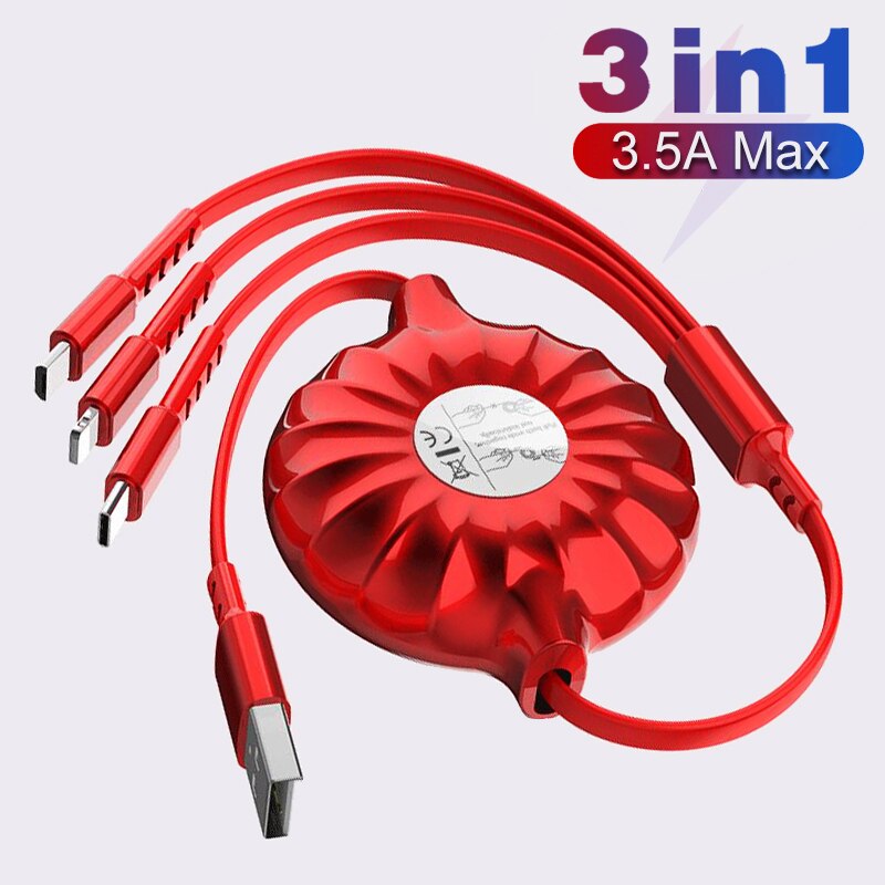3 in 1 Intrekbare Usb-kabel voor iPhone Micro USB Type C 8 Pin Kabel 3.5A Quick Charge kabel voor huawei Xiaomi 3in1 2in1 Kabel
