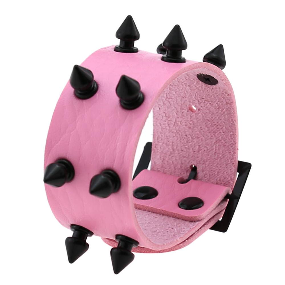 Punk pigg armbånd studded rock biker bred stropp vegansk lær armbånd armbånd for menn kvinner gotiske emo rock armbånd: Rosa