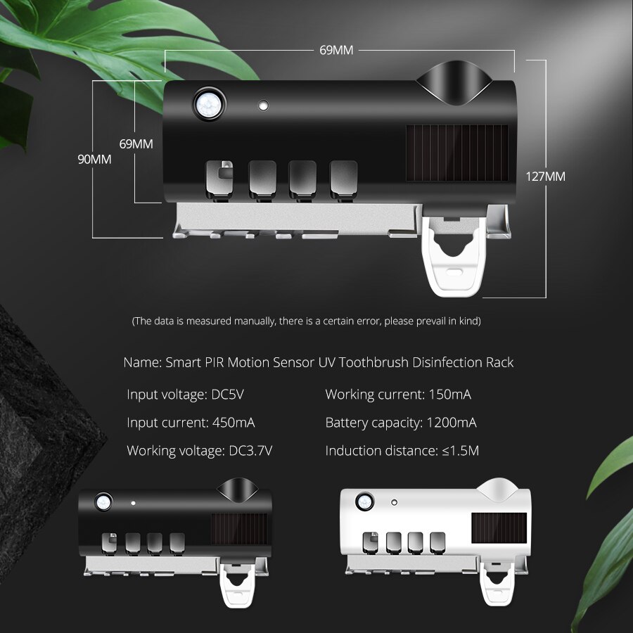 Household Ultraviolet Lamp UV Toothbrush Sterilizer 4 in 1 PIR Motion Sensor UVC Disinfection Lights Auto Toothpaste Squeezers