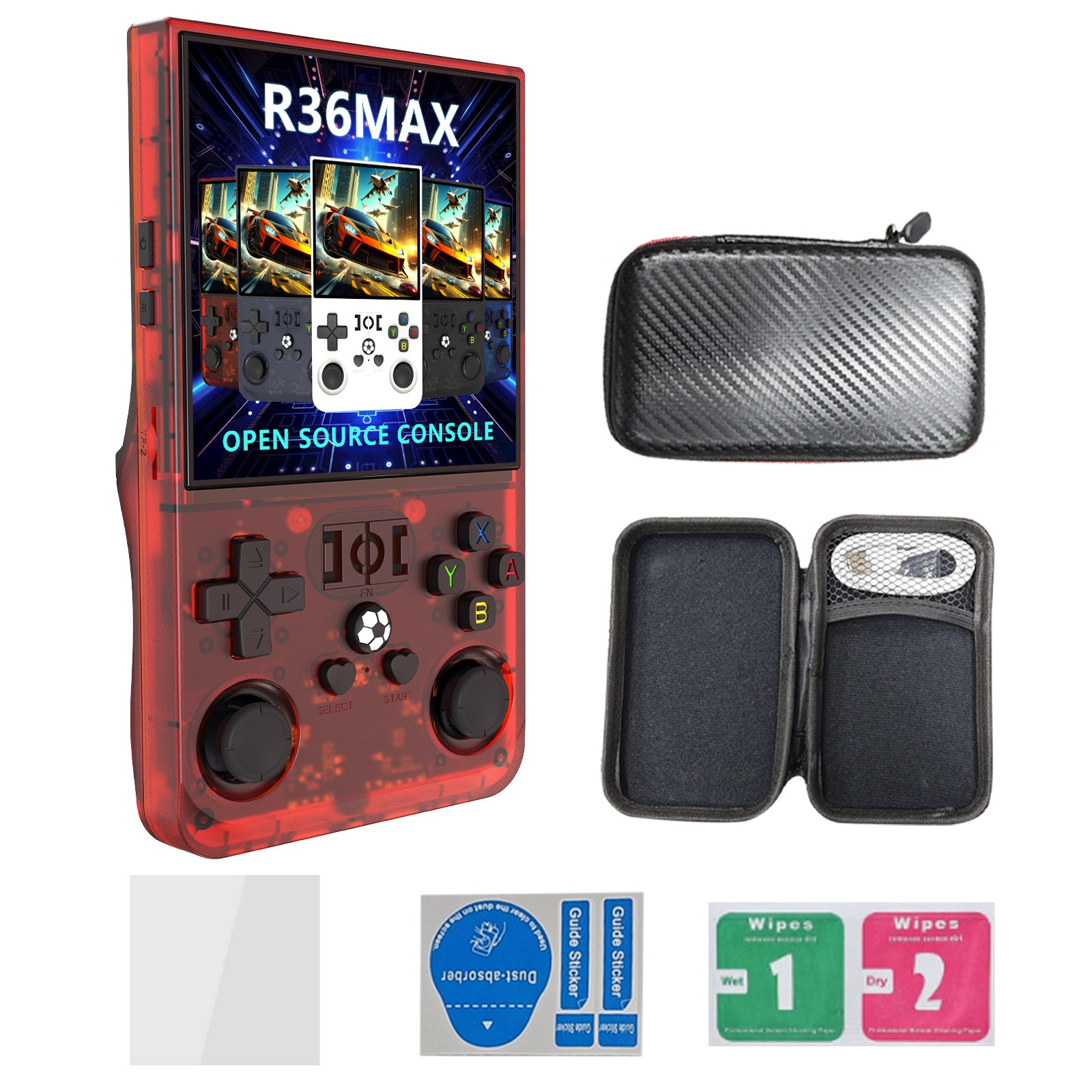 Console de jeu Portable rétro R36 MAX, écran IPS de 4.0 pouces, 64 128 go, lecteur vidéo de poche, prend en charge 30 + émulateurs, 20000 + vermas: Bleu / Bundle 1