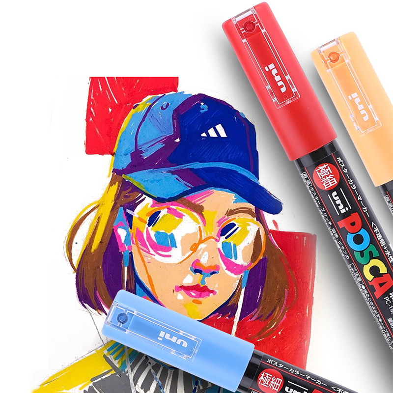 UNI POSCA – Rotulador artístico al óleo con cabeza redonda para publicidad, marcador pluma para pintura de grafitti, PC-1M PC-3M PC-5M PC-8K PC-17K, POP