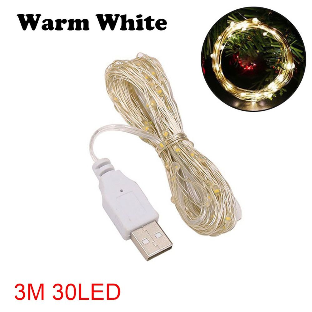 1/2/3/5M/0M USB LED String Lights Copper Silver Wire Garland Light Waterproof Fairy Light For Christmas Wedding Party Decoration: Yellow