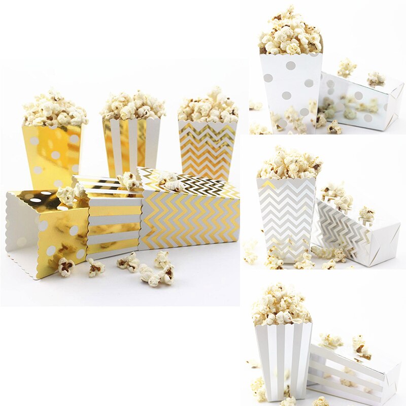 6Pcs Rose Goud Papier Popcorn Party Popcorn Dozen Goud Zilver Pop Corn Snoep/Sanck Dozen Bruiloft Verjaardag Movie party Servies