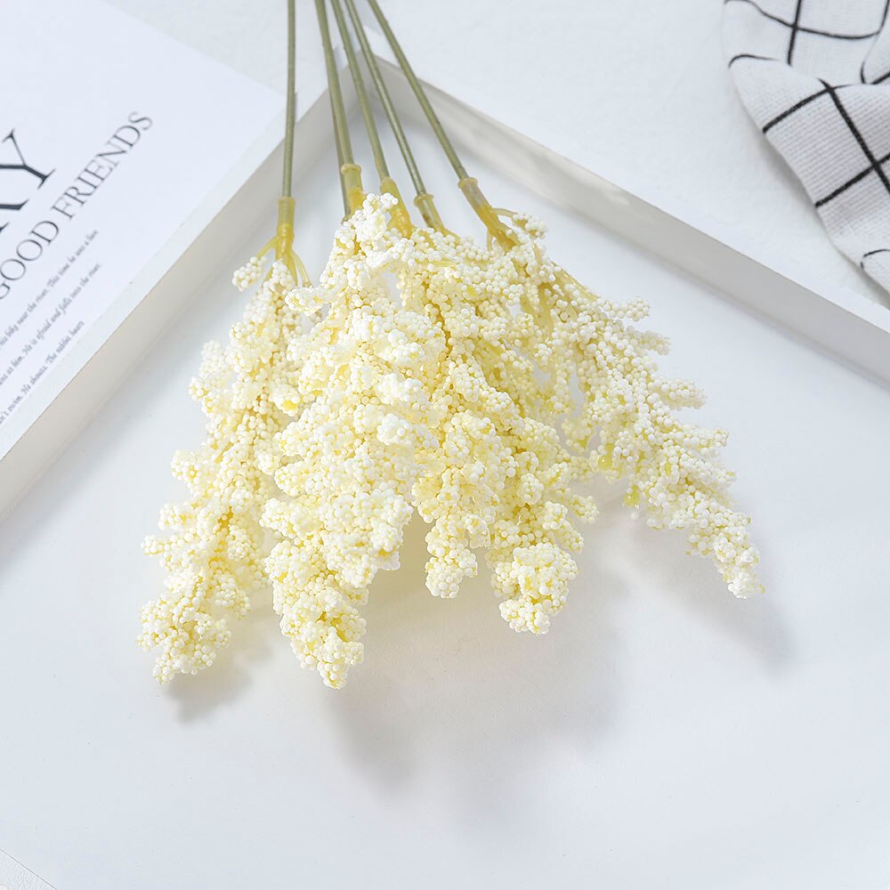 Kunstig vanilje mini skum bær spike kunstige blomster buket til hjemmeplante vægdekoration korn plante bunke