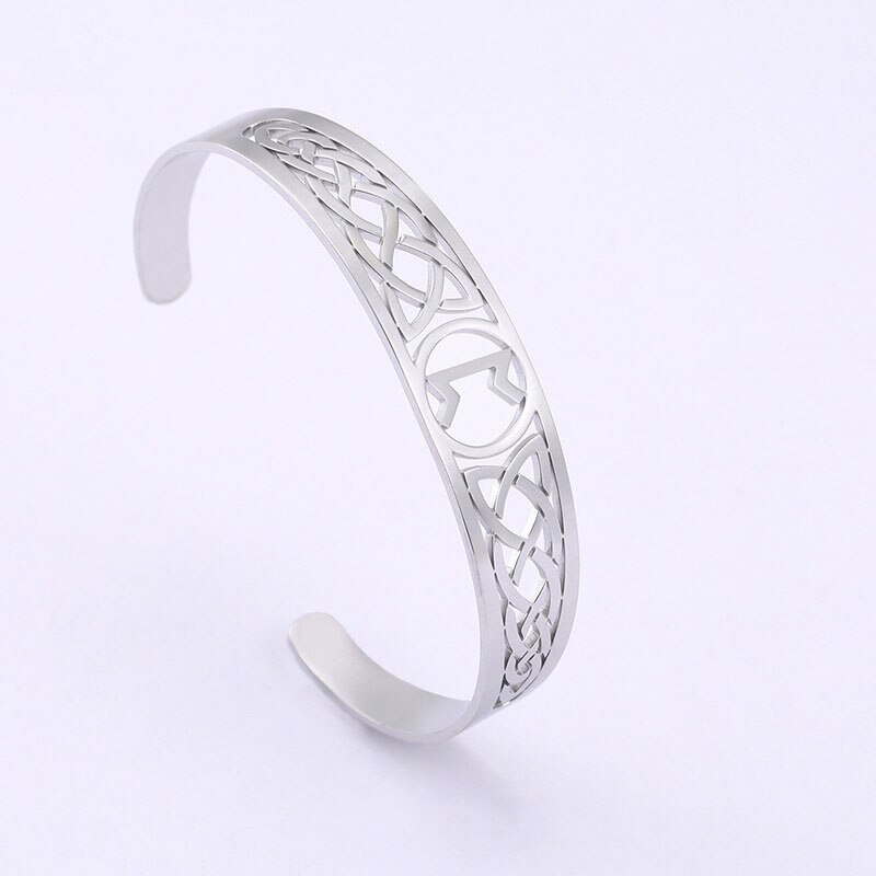 Wicca Armband Voor Vrouwen Mannen Nordic Runen Manchet Bangle Ierse Celtics Knoop Nordic Brief Amulet Armbanden: silver