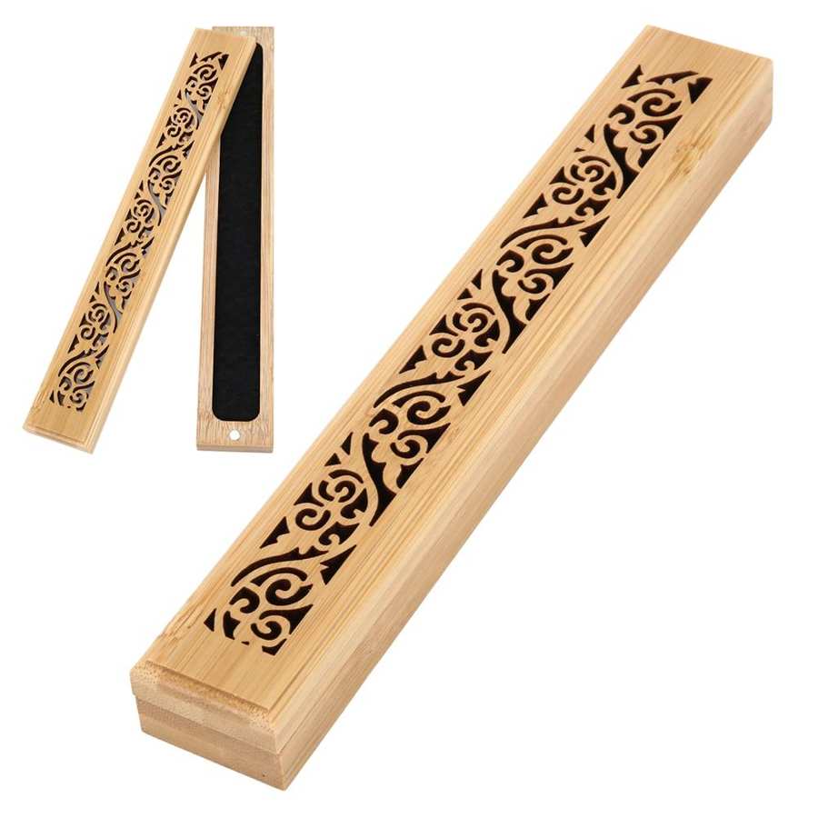 Hollow Pattern Bamboo Incense Burner Box Holder Ornaments for Home Office Teahouse