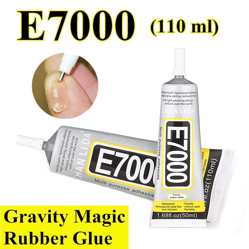 E7000 – colle en caoutchouc liquide Transparent haute résistance, 110ml, 2 pièces, pour pierre de verre métallique, porcelaine, bois, tissu cuir, éponge en Nylon