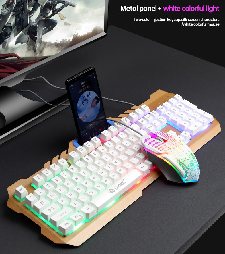 Mechanical Keyboard Gaming Keyboard and Mouse 104 keys with backlight USB Wired Backlit keyboard for pro PC Laptop gamer: White