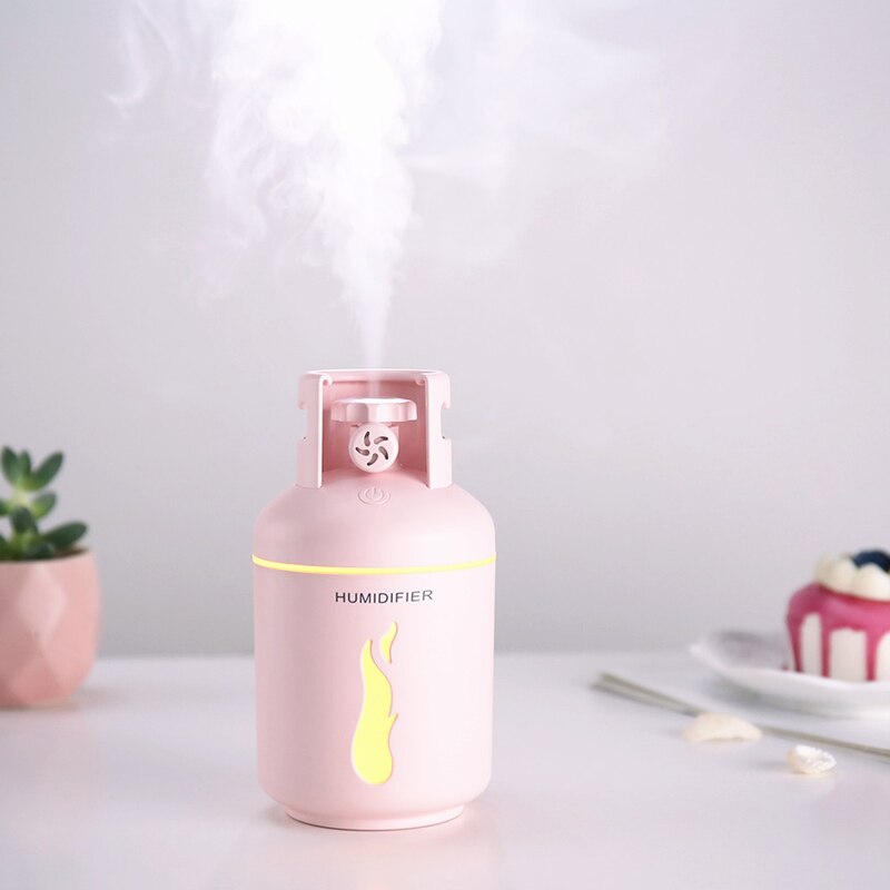 4 In 1 Mini Gas Tank Humidifier Cool Mist USB Humidifier Ultrasonic Aromatherapy Humidifier 300ML For Home Office Car: Pink