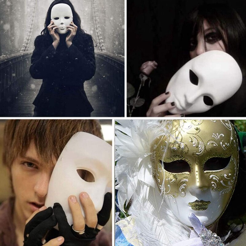 White mask , 12 pcs halloween full face mask blank diy mask dance cosplay party plain masquerade paper mask to decorate