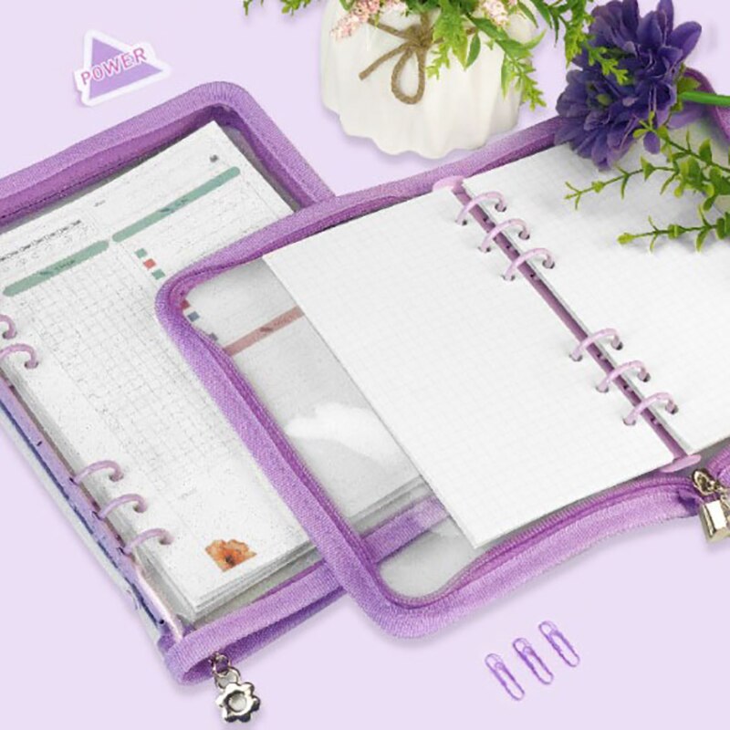 A5 A6 Losbladige Notebook Cover Glitter Rits 6 Gat Bindmiddel Clip Notepad