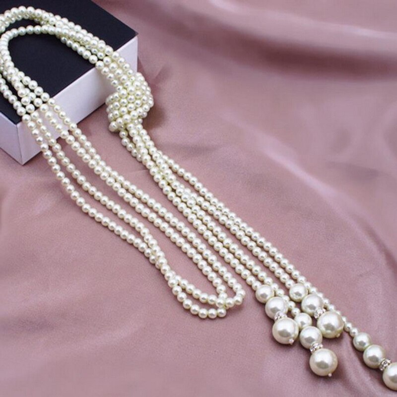 Mode Lange Geknoopt Trui Kettingen Multilayer Imitatie Parel Ketting Voor Vrouwen Bruiloft Bruid Ketting
