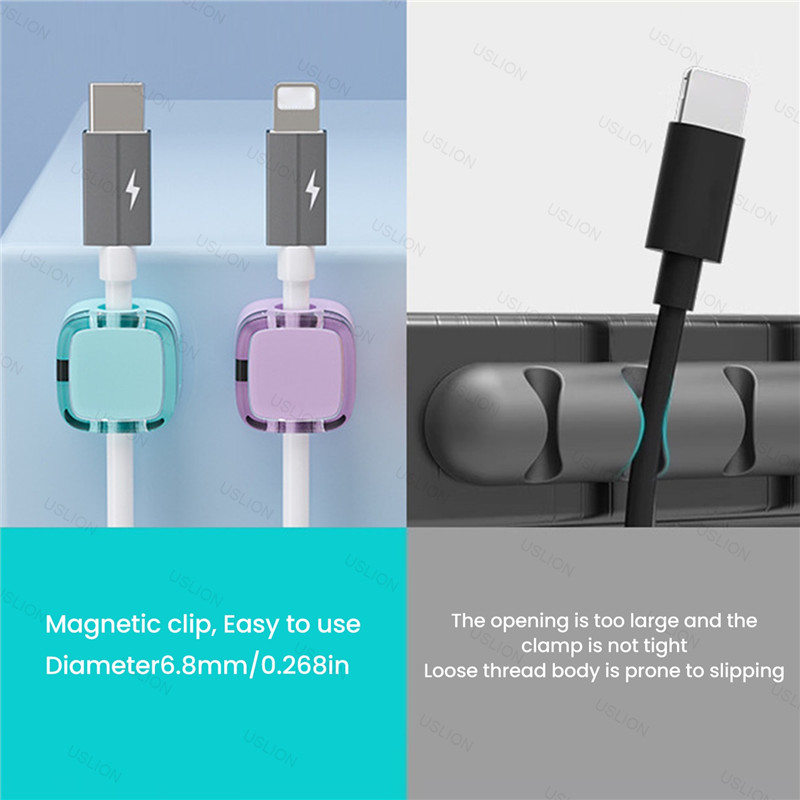Kleurrijke 6-delige magnetische kabelclips Kabel Gladde verstelbare snoerhouder onder bureau Kabelbeheer Draadhouder Kabels Organizer
