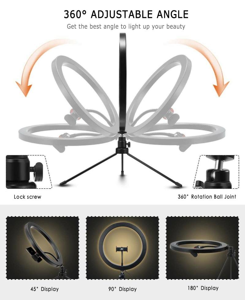 Anel de luz de led de estúdio, luz quente regulável, com tripé, para câmera e celular, lâmpada para mesa e preenchimento de mesa, com 10 Polegada luz para canon