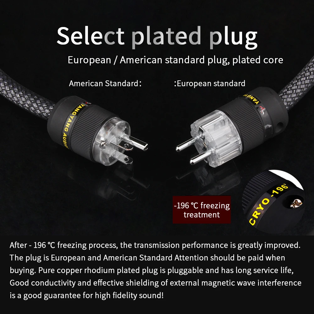 YYAUDIO Hifi AC Power Cord EU US Power Cable /2Pin 3Pin Cable Cord Pure Copper Power Cable With 6N OFC US Power Plug Connector