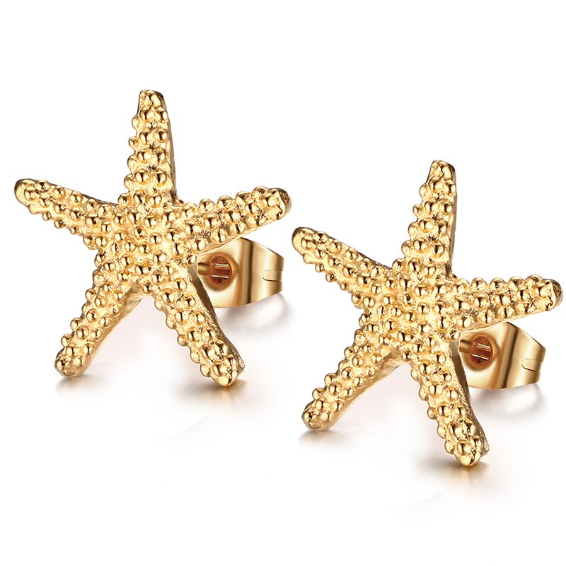 Vnox Gold-color Starfish Stud Earrings Lovely Ocean Star Stainless Steel Not allergic: Default Title