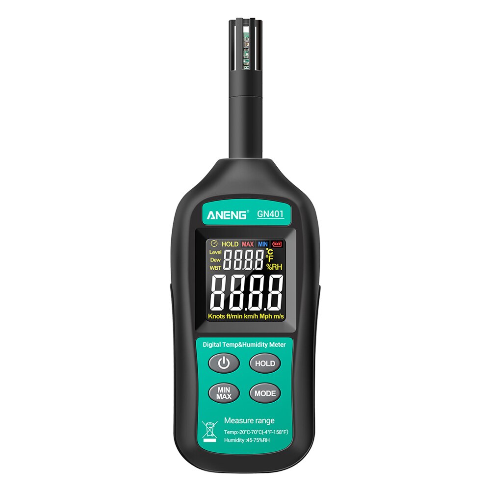 Met dauwpunt temperatuur vochtigheidsmeter abs draagbaar automatische uitschakeling digitaal display 2 in 1 batterijgevoed multifunctioneel