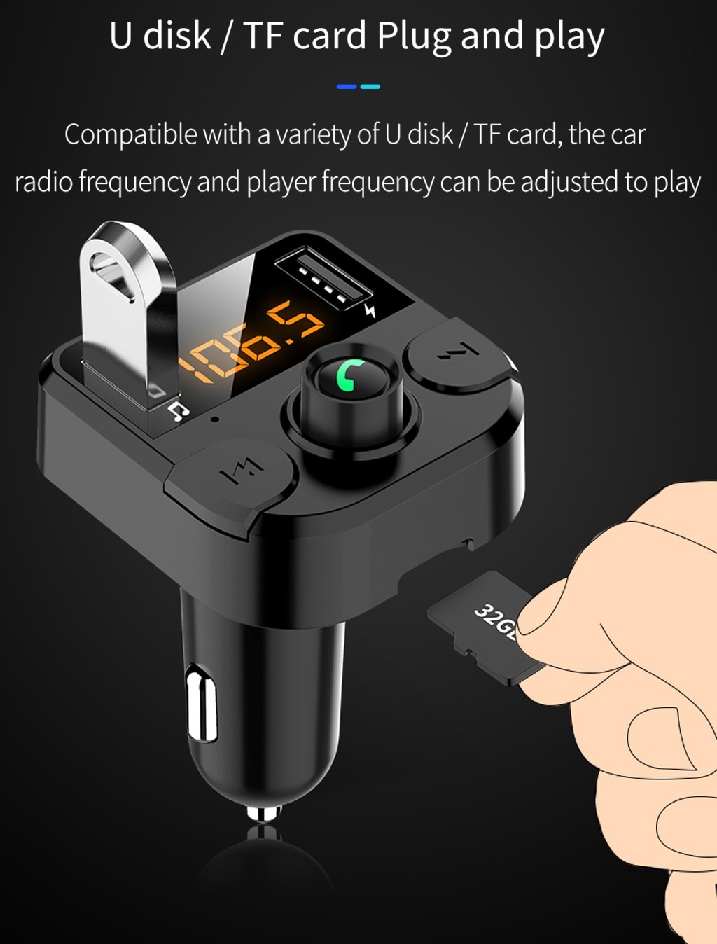 Transmisor FM inalámbrico Bluetooth para coche adaptador de cargador USB para teléfono móvil de carga rápida reproductor de Radio MP3 # PY10