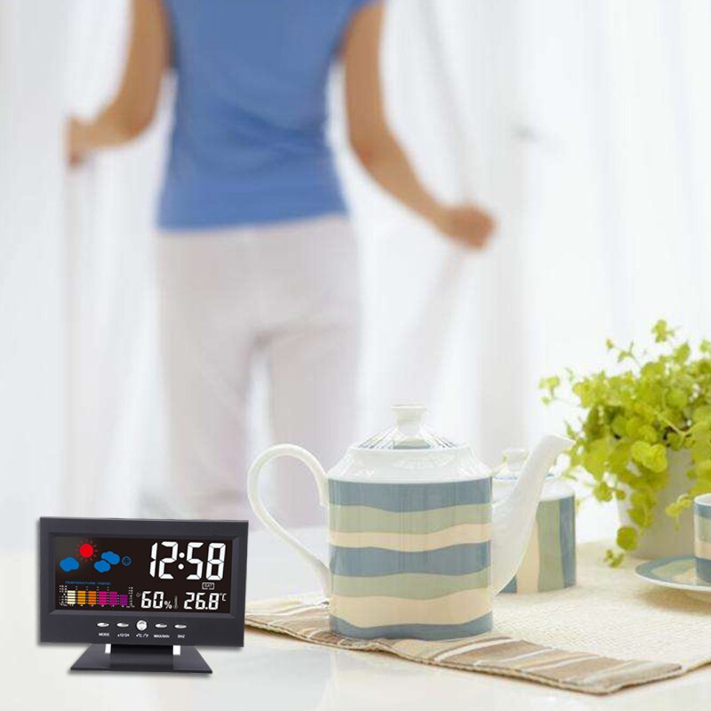 LCD Color Screen Digital Clock Electronic Temperature Alarm Clock Timer With Sound Sensor Light Up Calendar Function Home Clock