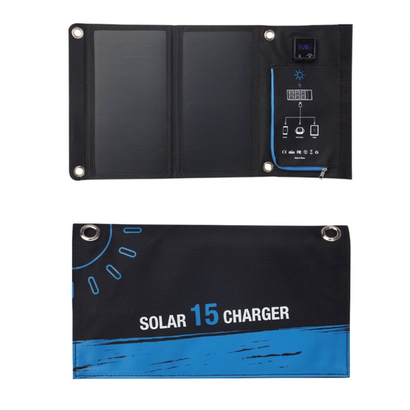 15W Solar Charger 2 USB Ports Foldable Portable Solar Phone Charger with SunPower Solar Panel for Smartphone: 15W Blue